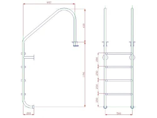 Лестница 4 ст. (ш.б.) Flexinox OVERFLOW из нержавеющей стали AISI-304