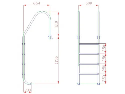 Лестница 4 ст. (ш.б.) Flexinox STANDARD из нержавеющей стали AISI-316