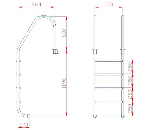 Лестница 4 ст. (ш.б.) Flexinox STANDARD из нержавеющей стали AISI-316
