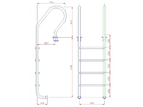 Лестница 4 ст. (у.б.) Flexinox PARALLEL из нержавеющей стали AISI-304