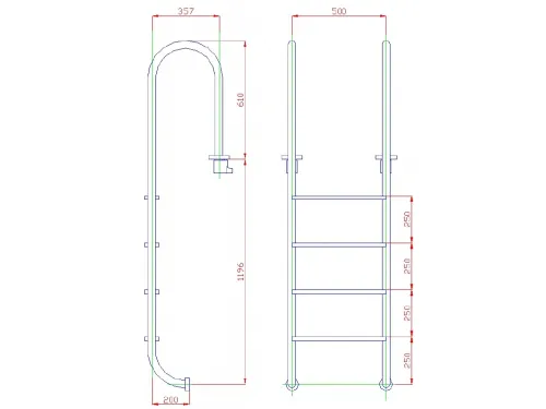 Лестница 4 ст. (у.б.) Flexinox WALL из нержавеющей стали AISI-304