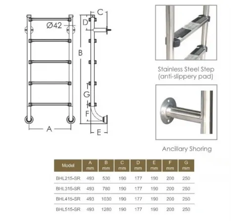 Лестница 5 ст. (без поручней) Aquaviva BHL515-SR AISI-304
