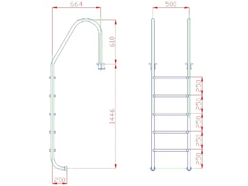 Лестница 5 ст. (ш.б.) Flexinox STANDARD из нержавеющей стали AISI-316
