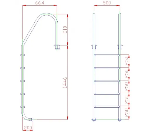 Лестница 5 ст. (ш.б.) Flexinox STANDARD из нержавеющей стали AISI-316