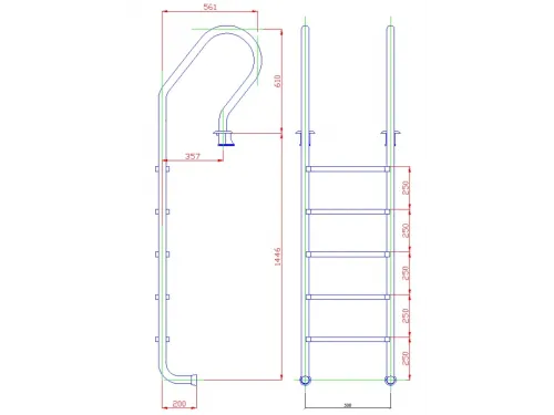 Лестница 5 ст. (у.б.) Flexinox PARALLEL из нержавеющей стали AISI-304