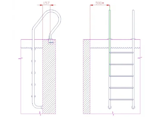 Лестница 5 ст. (у.б.) Flexinox PARALLEL из нержавеющей стали AISI-304