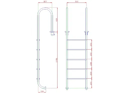 Лестница 5 ст. (у.б.) Flexinox WALL из нержавеющей стали AISI-304