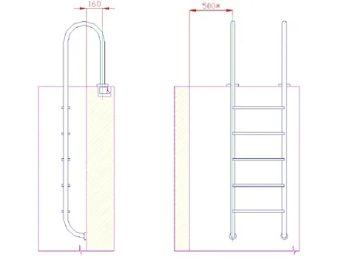 Лестница 5 ст. (у.б.) Flexinox WALL из нержавеющей стали AISI-304