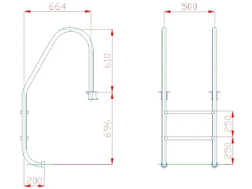 Лестница 2 ст. (ш.б.) Flexinox STANDARD из нержавеющей стали AISI-304