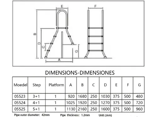 Лестница 5+1 ст. (стремянка) Mayer Schwimmbad AISI-304 05525