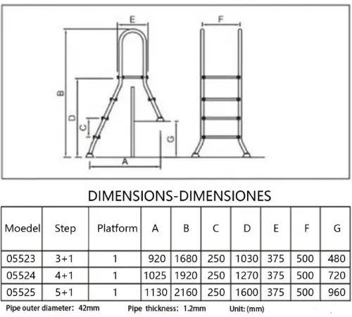 Лестница 4+1 ст. (стремянка) Mayer Schwimmbad AISI-304 05524