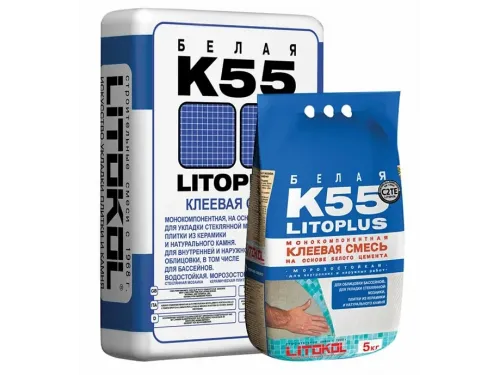 ЛИТОПЛЮС К55, клеевая смесь для укладки плитки и стеклянной мозаики