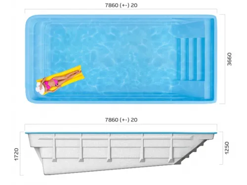 Композитный бассейн Марсель 7,86*3,66*1,25-1,72 м., Франмер