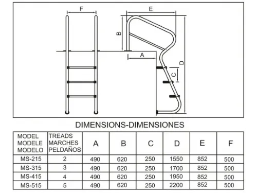 Лестница 5 ст. (у.б.) Mayer Schwimmbad EASY ACCESS MS-515 из нерж. стали AISI 304, для облегченного доступа