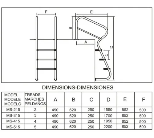 Лестница 5 ст. (у.б.) Mayer Schwimmbad EASY ACCESS MS-515 из нерж. стали AISI 304, для облегченного доступа