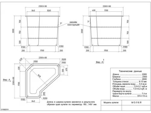Композитная купель Молей 2,30*2,30*2,00 м., Франмер
