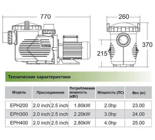 Насос (38 м3/ч, 2.18 кВт/ч, 380В) Volcan EPH300