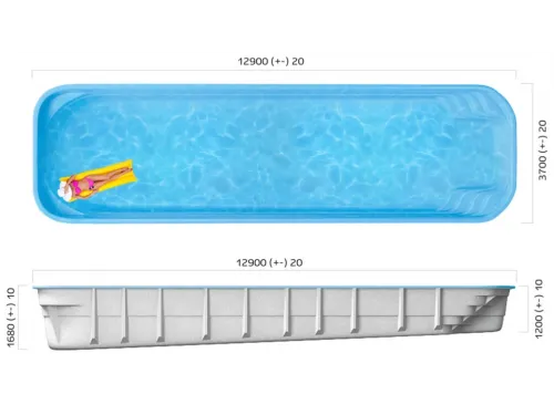 Композитный бассейн Олимпик 12,9*3,7*1,2-1,68 м., Франмер