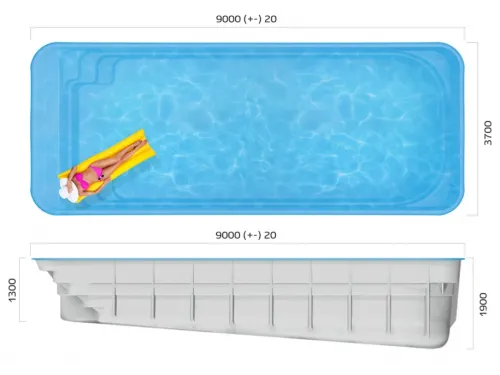 Композитный бассейн Орлеан 9,0*3,7*1,3-1,9 м., Франмер