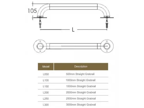 Поручень 1,5 м. Aquaviva L150 из нерж. стали AISI-304