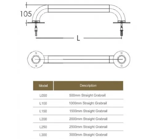 Поручень 1,0 м. Aquaviva L100 из нерж. стали AISI-304