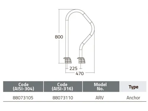 Поручни MP ARV (компл.2 шт.) из нерж. стали AISI-304 (закладной стакан)