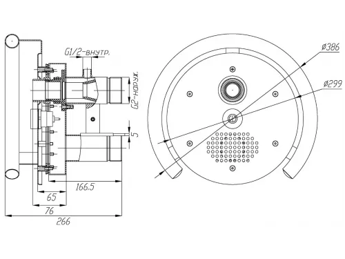 Противоток ПТ.50.0 (50 м.куб./час) с пневмо-кнопкой (универс.) из нерж. стал AISI-304 (закладная)
