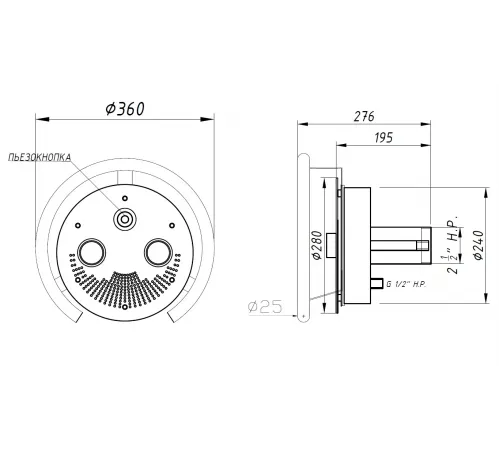 Противоток АТ 15.05М "Компакт" (70 м3/ч) с пьезо-кнопкой (универс.) из нерж. стали AISI-316 (закладая)