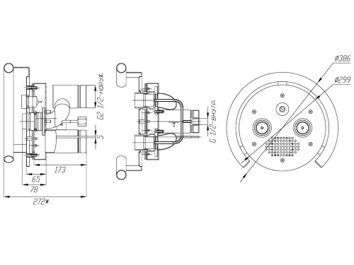 Противоток ПТ.75.0 (75 м.куб./час) с пневмо-кнопкой (универс.) из нерж. стали AISI-304 (закладная)