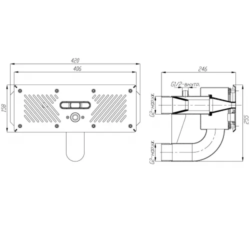 Противоток ПТУ.50.1 узкий (50 м.куб./час) с пьезо-кнопкой (универс.) из нерж. стал AISI-304 (закладная)
