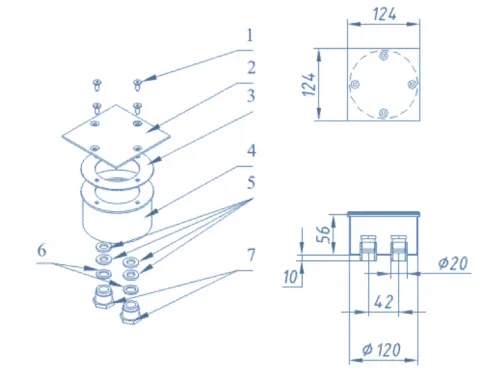 Распаячная коробка АТ 07,02M квадратная 120х120 мм. из нерж. стали AISI-316