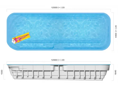 Композитный бассейн Ривьера 12,0*4,4*1,55*1,84 м., Франмер
