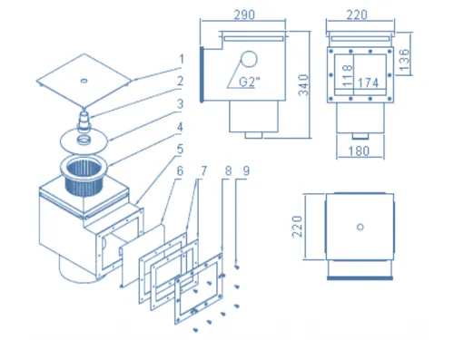 Скиммер АТ 05.03 (универс.) V 15 л., из нерж. стали AISI-304, с переливом