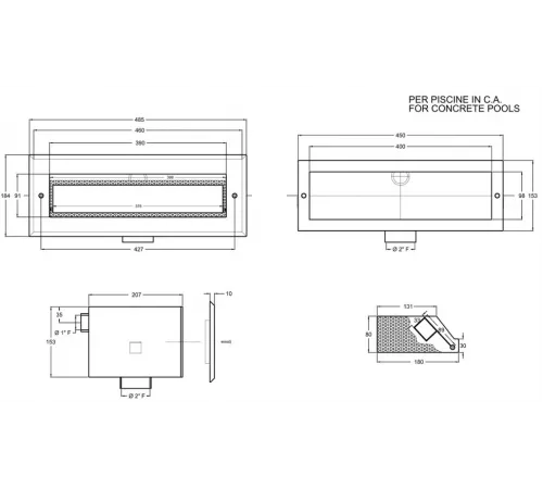 Скиммер (универс.), из нерж. стали, с выдвижной корзиной, без крышки, Marpiscine 19123
