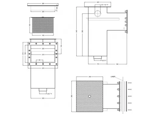 Скиммер (плитка), из нерж. стали, с удлиненной горловиной, Marpiscine 19101