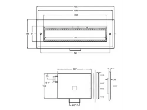 Скиммер АТ 05.23.2М узкий (универс.) с выдвижной корзиной с датчиком уровня и переливом из нерж. стали AISI-316