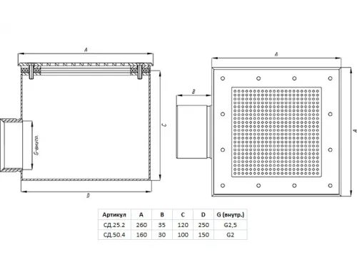 Слив донный (универс.) 150х150 мм., СД.50.4, из нерж. стали AISI-304