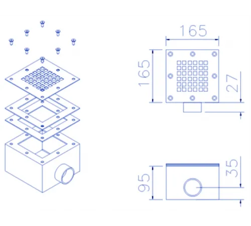Слив донный (универс.) 165х165 мм. АТ 04,06, из нерж. стали AISI-304