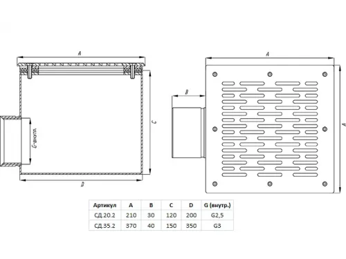 Слив донный (плитка) 200х200 мм., СД.20.1, из нерж. стали AISI-304