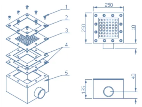 Слив донный (универс.) 250х250 мм., АТ 04.08 из нерж. стали AISI-304