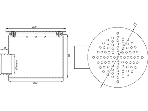 Слив донный (плитка) д.165 мм. (круг), СД.60.1, из нерж. стали AISI-304