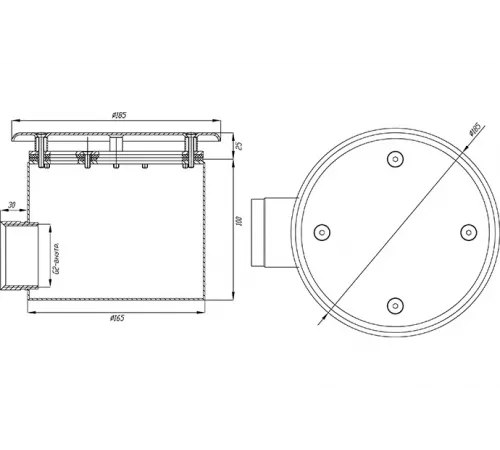 Слив донный (универс.) д.165 мм. (круг), СД.65.2, из нерж. стали AISI-304