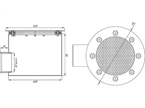 Слив донный (универс.) д.165 мм. (круг), СД.65.4, из нерж. стали AISI-304