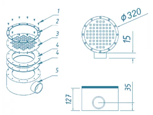 Слив донный (универс.) D=320 мм., АТ 04,04, из нерж. стали AISI-304