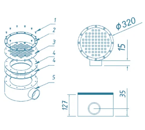Слив донный (универс.) D=320 мм., АТ 04,04M, из нерж. стали AISI-316