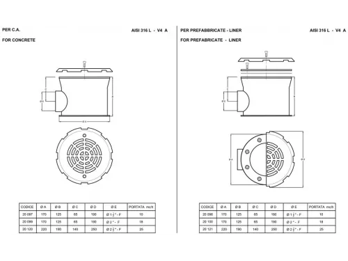 Слив донный (плитка) из нерж. стали, Marpiscine 20099