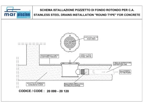 Слив донный (плитка) из нерж. стали, Marpiscine 20099