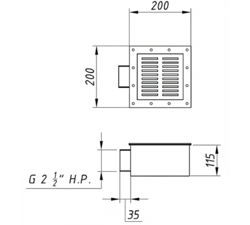 Слив донный (универс.) 200х200 мм. АТ 04,17M из нерж. стали AISI-316