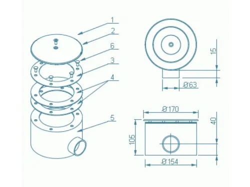 Слив донный (универс.) D=165 мм, ативихревой, АТ 04,02M, из нерж. стали AISI-316