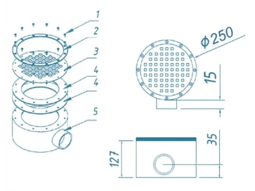 Слив донный (универс.) D=250 мм. АТ 04,03 из нерж. стали AISI-304